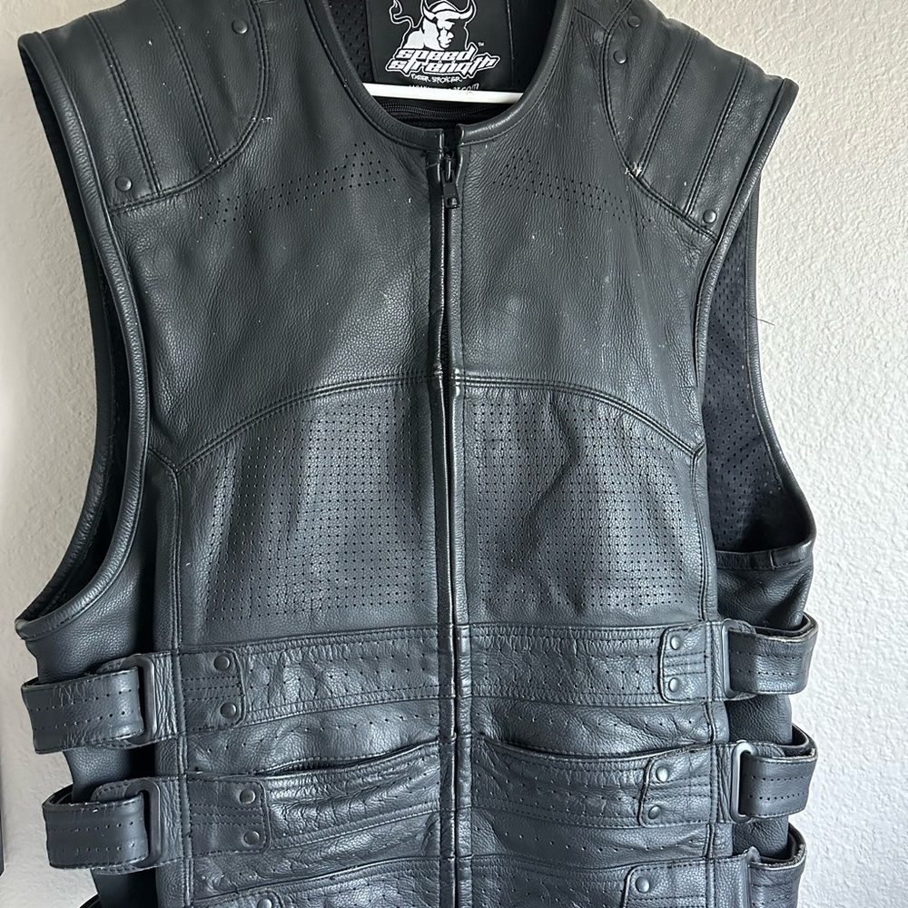 Black Leather Motorcycle Vest
